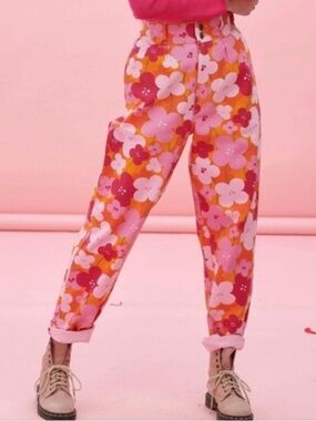 Lucy & Yak Pink & Orange Floral Straight-Leg Pants